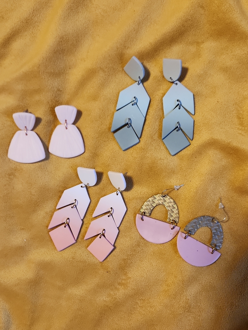 Handcrafted Pink and Light Green Geometric Drop Earrings - Women Accessories